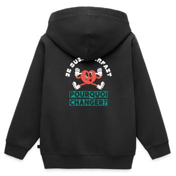 Je suis parfait pourquoi changer? - Sweat Premium à capuche zippé enfant bio - noir - Dos - AI Model Kid Male (0cm)