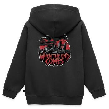 WENN DAS ENDE KOMMT - Kinder Premium Organic Zip Hoodie - Schwarz - Hinten - AI Model Kid Male (0cm)