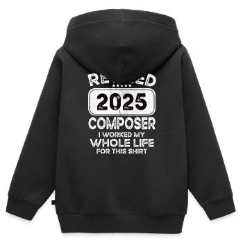 Compositeur à la retraite 2025 - Sweat Premium à capuche zippé enfant bio - noir - Dos - AI Model Kid Male (0cm)