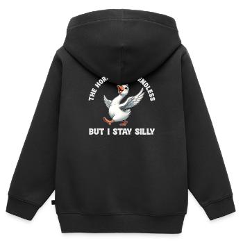 Die Schrecken Sind Endlos Aber Ich Bleibe Albern - Kinder Premium Organic Zip Hoodie - Schwarz - Hinten - AI Model Kid Male (0cm)