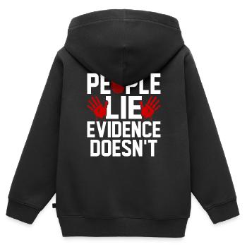 Les gens mentent Preuves Pas drôles Preuves médico-légales - Sweat Premium à capuche zippé enfant bio - noir - Dos - AI Model Kid Male (0cm)