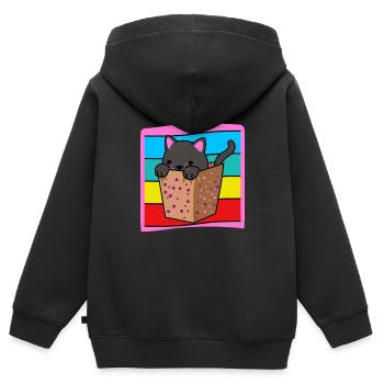 Chat dans une boîte - Sweat Premium à capuche zippé enfant bio - noir - Dos - AI Model Kid Male (0cm)