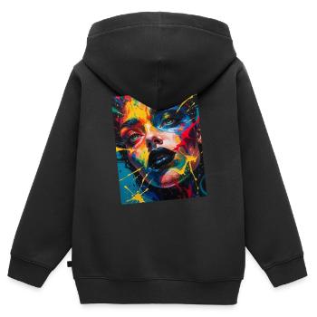 Buntes Frauenporträt mit Spritzern - Kinder Premium Organic Zip Hoodie - Schwarz - Hinten - AI Model Kid Male (0cm)