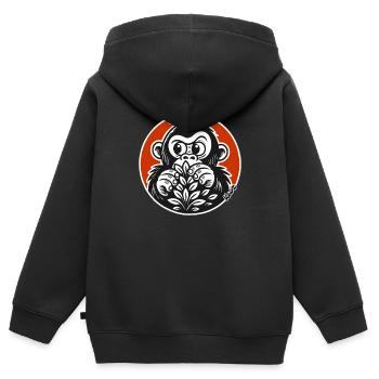 Singe caché : Dessin animé de gorille drôle - Sweat Premium à capuche zippé enfant bio - noir - Dos - AI Model Kid Male (0cm)