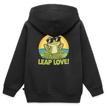 KRÖTEN SPRINGEN LIEBE - Kinder Premium Organic Zip Hoodie - Schwarz - Hinten - AI Model Kid Male (0cm)