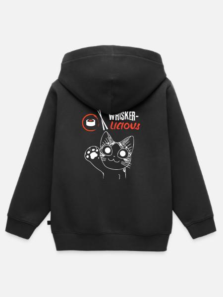 Whiskerlicious Bites – Sushi for Cat Lovers - Kids Premium Organic Zip-up Hoodie - black