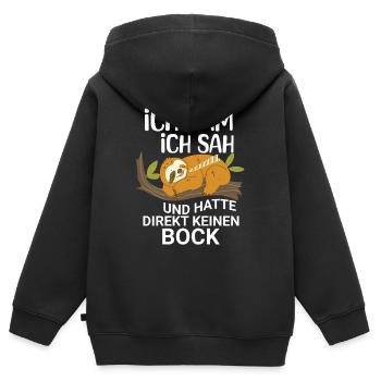 Faultier Kein Bock - Kinder Premium Organic Zip Hoodie - Schwarz - Hinten - AI Model Kid Male (0cm)