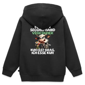 Second Hand Vegetarier - Kinder Premium Organic Zip Hoodie - Schwarz - Hinten - AI Model Kid Male (0cm)