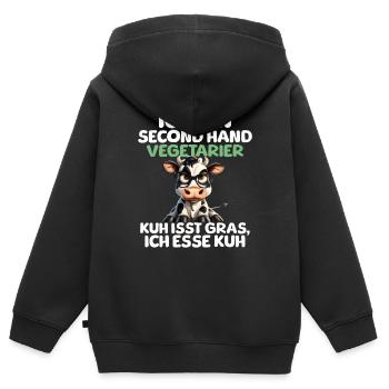 Second Hand Vegetarier - Kinder Premium Organic Zip Hoodie - Schwarz - Hinten - AI Model Kid Male (0cm)