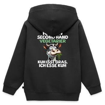 Second Hand Vegetarier - Kinder Premium Organic Zip Hoodie - Schwarz - Hinten - AI Model Kid Male (0cm)