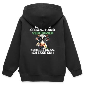 Second Hand Vegetarier - Kinder Premium Organic Zip Hoodie - Schwarz - Hinten - AI Model Kid Male (0cm)