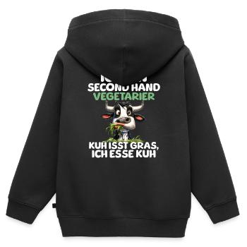 Second Hand Vegetarier - Kinder Premium Organic Zip Hoodie - Schwarz - Hinten - AI Model Kid Male (0cm)