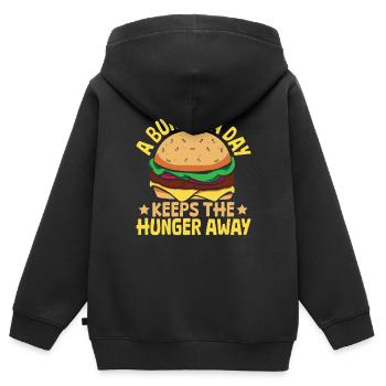 Burger Patty Un burger par jour éloigne la faim - Sweat Premium à capuche zippé enfant bio - noir - Dos - AI Model Kid Male (0cm)