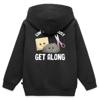 Können wir nicht alle miteinander auskommen Lustige Spiele Rock - Kinder Premium Organic Zip Hoodie - Schwarz - Hinten - AI Model Kid Male (0cm)