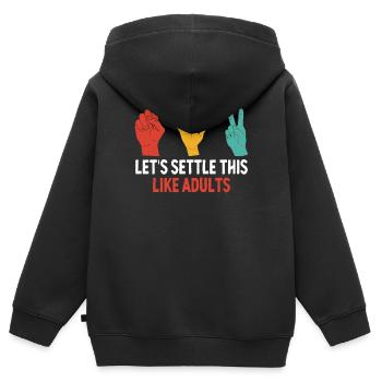 Lass uns das klären wie die Schere, Stein, Papier für Erwachsene - Kinder Premium Organic Zip Hoodie - Schwarz - Hinten - AI Model Kid Male (0cm)