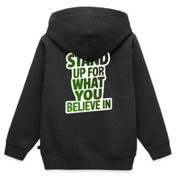 STEH EIN FÜR DAS, WORAN DU GLAUBST - Kinder Premium Organic Zip Hoodie - Schwarz - Hinten - AI Model Kid Male (0cm)