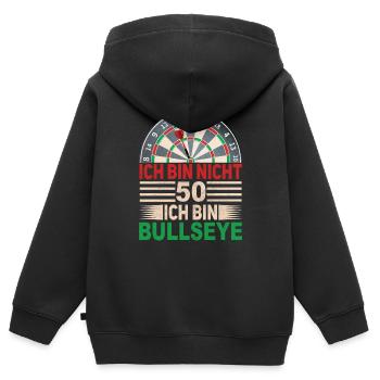 Ich bin nicht 50, ich bin Bullseye – Lustiges Dart - Kinder Premium Organic Zip Hoodie - Schwarz - Hinten - AI Model Kid Male (0cm)
