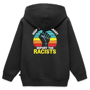 Antirassismus Vielfalt, Gerechtigkeit & Gleichheit - Kinder Premium Organic Zip Hoodie - Schwarz - Hinten - AI Model Kid Male (0cm)