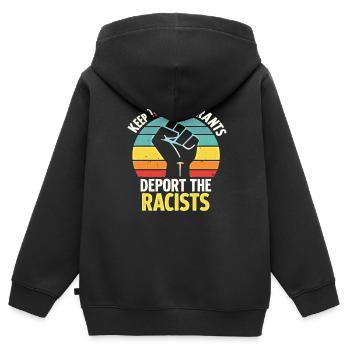 Antirassismus Vielfalt, Gerechtigkeit & Gleichheit - Kinder Premium Organic Zip Hoodie - Schwarz - Hinten - AI Model Kid Male (0cm)