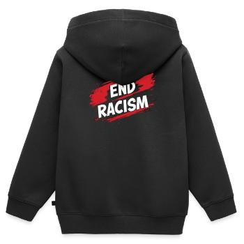 Antiracisme, égalité et diversité - Sweat Premium à capuche zippé enfant bio - noir - Dos - AI Model Kid Male (0cm)