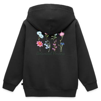 Aquarelle Fleurs Botaniques Illustration Aquarelle - Sweat Premium à capuche zippé enfant bio - noir - Dos - AI Model Kid Male (0cm)