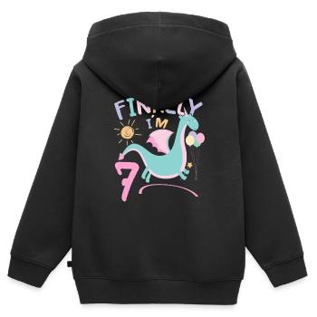 7ème anniversaire Fille Dracon 7 ans Cadeaux - Sweat Premium à capuche zippé enfant bio - noir - Dos - AI Model Kid Male (0cm)