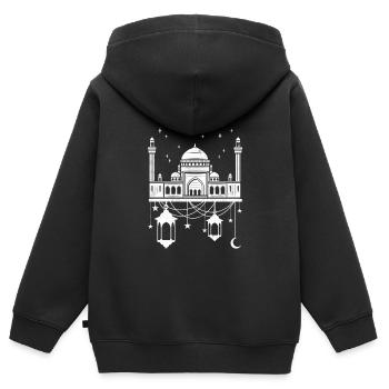 Mosquée avec croissant de lune - Sweat Premium à capuche zippé enfant bio - noir - Dos - AI Model Kid Male (0cm)
