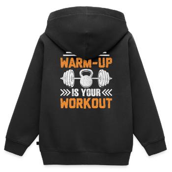 Mein Warm-up ist dein Workout - Kinder Premium Organic Zip Hoodie - Schwarz - Hinten - AI Model Kid Male (0cm)