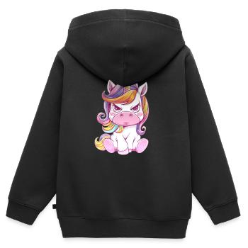Verärgertes Einhorn Mit Regenbogenmähne - Kinder Premium Organic Zip Hoodie - Schwarz - Hinten - AI Model Kid Male (0cm)