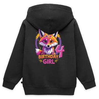 Jolie fille motif anniversaire renard 4 ans - Sweat Premium à capuche zippé enfant bio - noir - Dos - AI Model Kid Male (0cm)