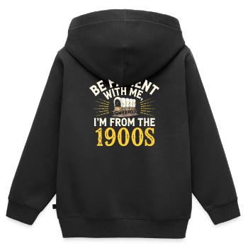 Old School Patience from the 1900s - Kinder Premium Organic Zip Hoodie - Schwarz - Hinten - AI Model Kid Male (0cm)