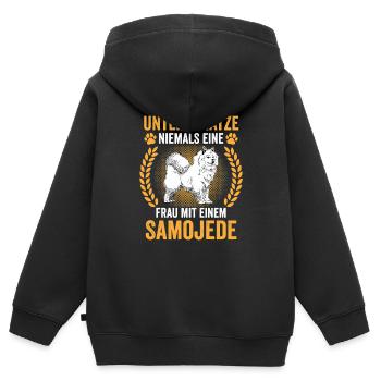 Samojede Samojedenspitz Frau mit Samojede - Kinder Premium Organic Zip Hoodie - Schwarz - Hinten - AI Model Kid Male (0cm)