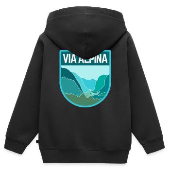 Via Alpina - Sweat Premium à capuche zippé enfant bio - noir - Dos - AI Model Kid Male (0cm)