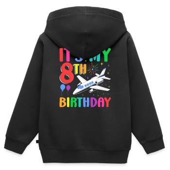 It's My 8th Birthday Flugzeug Party - Kinder Premium Organic Zip Hoodie - Schwarz - Hinten - AI Model Kid Male (0cm)