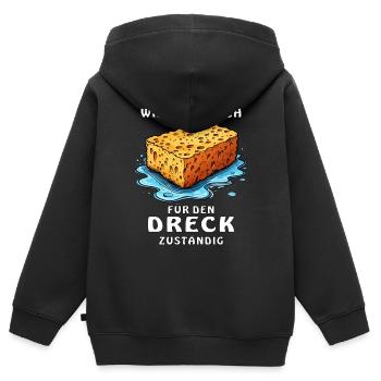 SCHWAMM WARUM BIN ICH FÜR DEN DRECK - Kinder Premium Organic Zip Hoodie - Schwarz - Hinten - AI Model Kid Male (0cm)