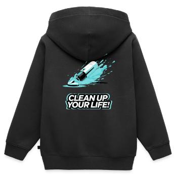 STAUBSAUGER, RÄUMEN SIE IHR LEBEN AUF - Kinder Premium Organic Zip Hoodie - Schwarz - Hinten - AI Model Kid Male (0cm)