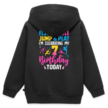 Gymnastics Birthday 7 years - Kids Premium Organic Zip-up Hoodie - black - Back - AI Model Kid Male (0cm)