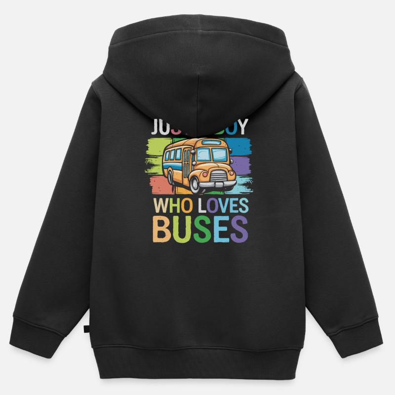 Nur Ein Junge Der Busse Liebt - Farbenfrohes - Kinder Premium Organic Zip Hoodie - Schwarz