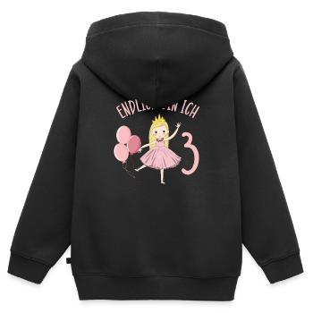 Chemise d’anniversaire princesse enfin 3 ans fille - Sweat Premium à capuche zippé enfant bio - noir - Dos - AI Model Kid Male (0cm)