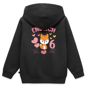 Enfin 6 ans fille anniversaire chemise renard - Sweat Premium à capuche zippé enfant bio - noir - Dos - AI Model Kid Male (0cm)