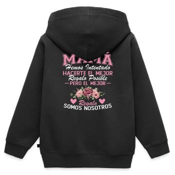 Maman, mais le meilleur cadeau, c’est nous - Sweat Premium à capuche zippé enfant bio - noir - Dos - AI Model Kid Male (0cm)