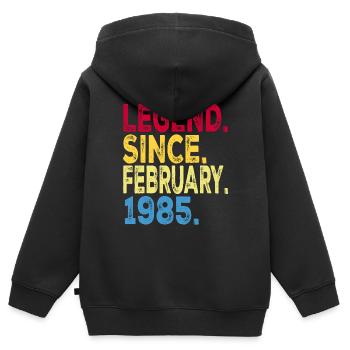 Légende depuis février 1985 Design Pour les personnes âgées - Sweat Premium à capuche zippé enfant bio - noir - Dos - AI Model Kid Male (0cm)