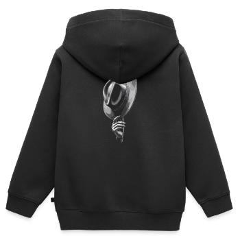 Lever le chapeau gentleman geste élégant - Sweat Premium à capuche zippé enfant bio - noir - Dos - AI Model Kid Male (0cm)