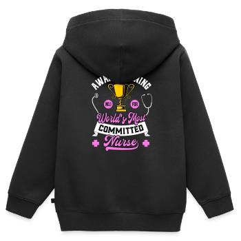 Infirmière dévouée drôle primée - Sweat Premium à capuche zippé enfant bio - noir - Dos - AI Model Kid Male (0cm)