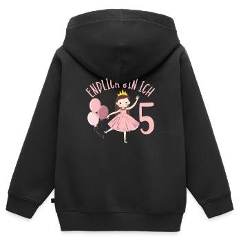 Chemise d’anniversaire princesse enfin 5 ans fille - Sweat Premium à capuche zippé enfant bio - noir - Dos - AI Model Kid Male (0cm)
