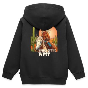 RIDER SPIRIT DE L’OUEST - Sweat Premium à capuche zippé enfant bio - noir - Dos - AI Model Kid Male (0cm)