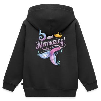 Fille Sirène 5 ans pour l’anniversaire - Sweat Premium à capuche zippé enfant bio - noir - Dos - AI Model Kid Male (0cm)