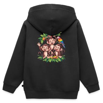 Lustige Affen im Dschungel mit Papagei und - Kinder Premium Organic Zip Hoodie - Schwarz - Hinten - AI Model Kid Male (0cm)