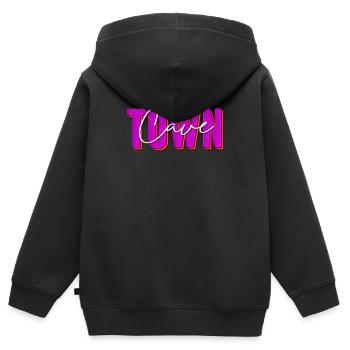 Lettrage Cave Town aux couleurs néon avec - Sweat Premium à capuche zippé enfant bio - noir - Dos - AI Model Kid Male (0cm)