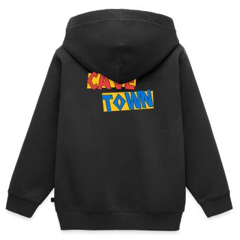 Conception de lettrage Cave Town pour les fans et - Sweat Premium à capuche zippé enfant bio - noir - Dos - AI Model Kid Male (0cm)